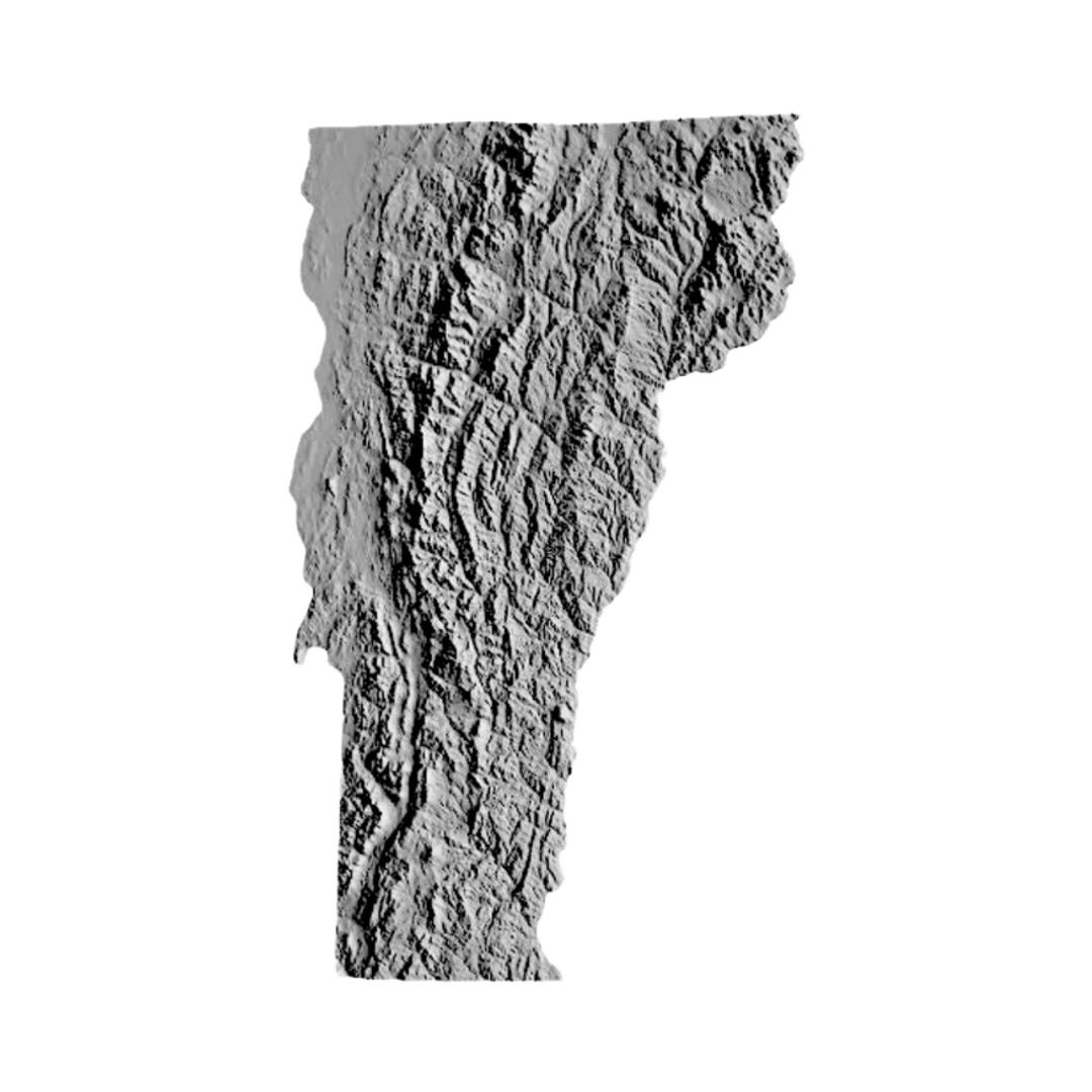 Vermont Terrain Map STL file for 3D printing and CNC routing, LightBurn and Vectric ready