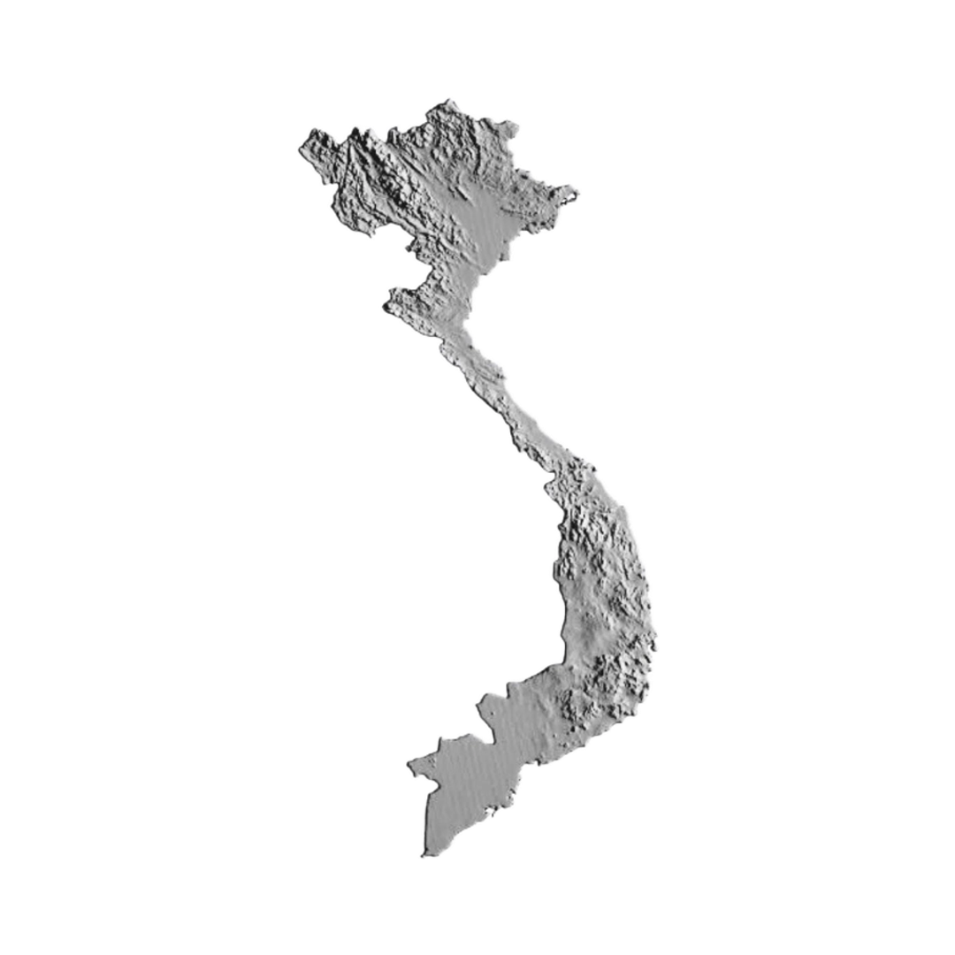 Vietnam Terrain Map STL file for 3D printing and CNC routing, LightBurn and Vectric ready