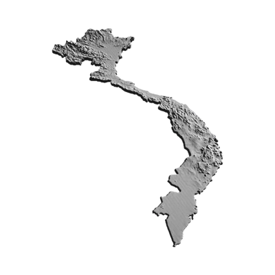 Vietnam Terrain Map detail view, ready for 3D printing and CNC routing