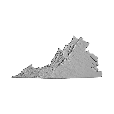 Virginia Terrain Map STL file for 3D printing and CNC routing, LightBurn and Vectric ready
