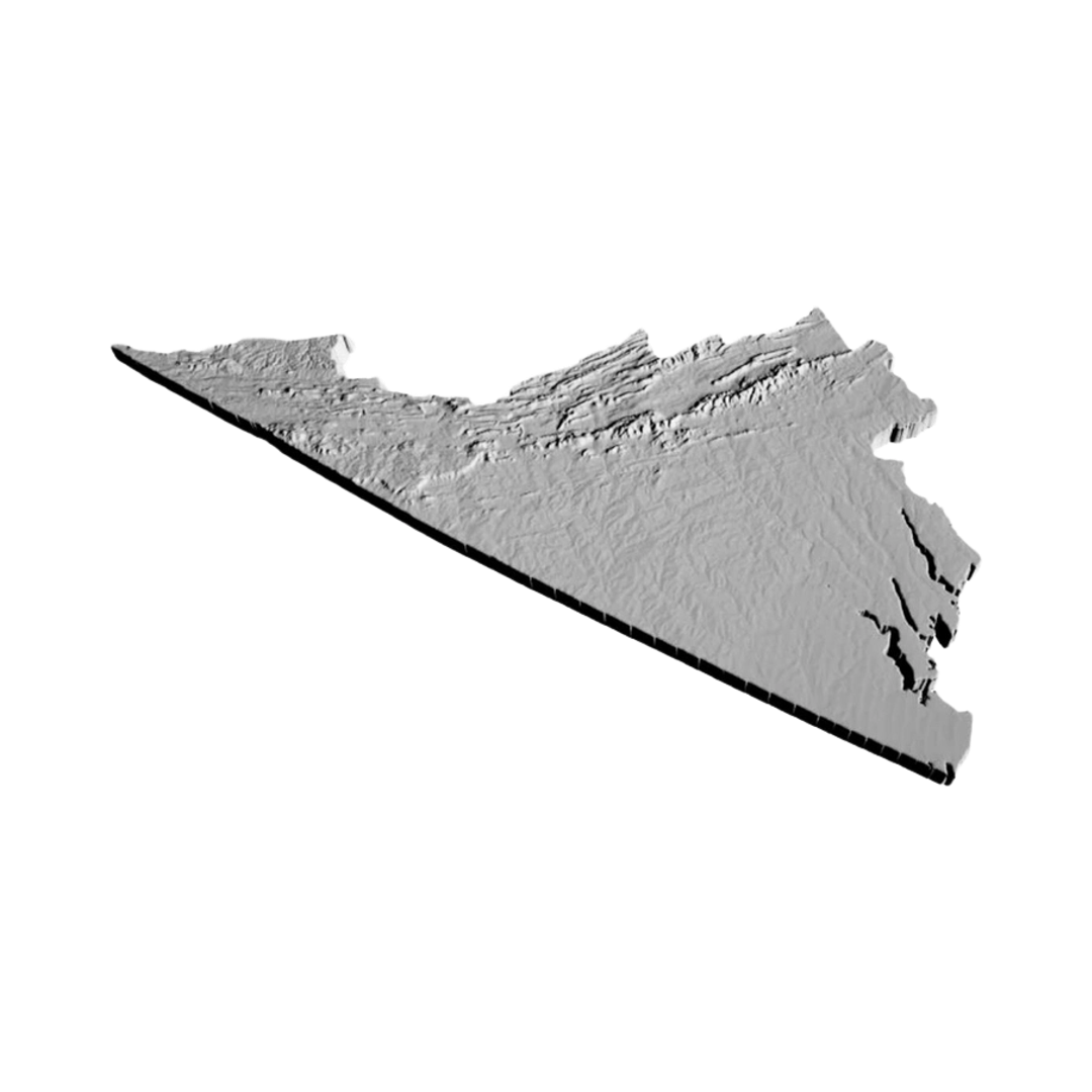 Virginia Terrain Map design preview, countries & world