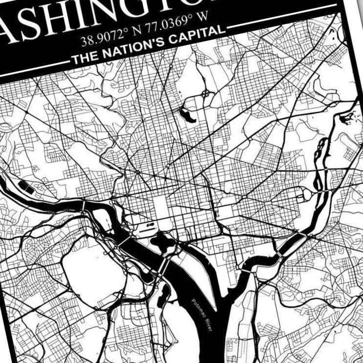 Washington D.C. City Map detail view, ready for laser cutting and CNC routing