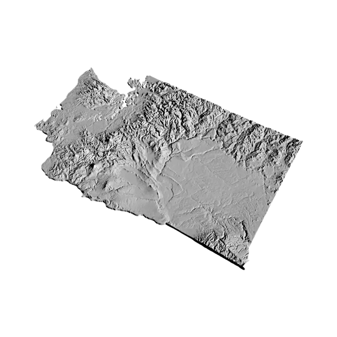 Washington Terrain Map detail view, ready for 3D printing and CNC routing