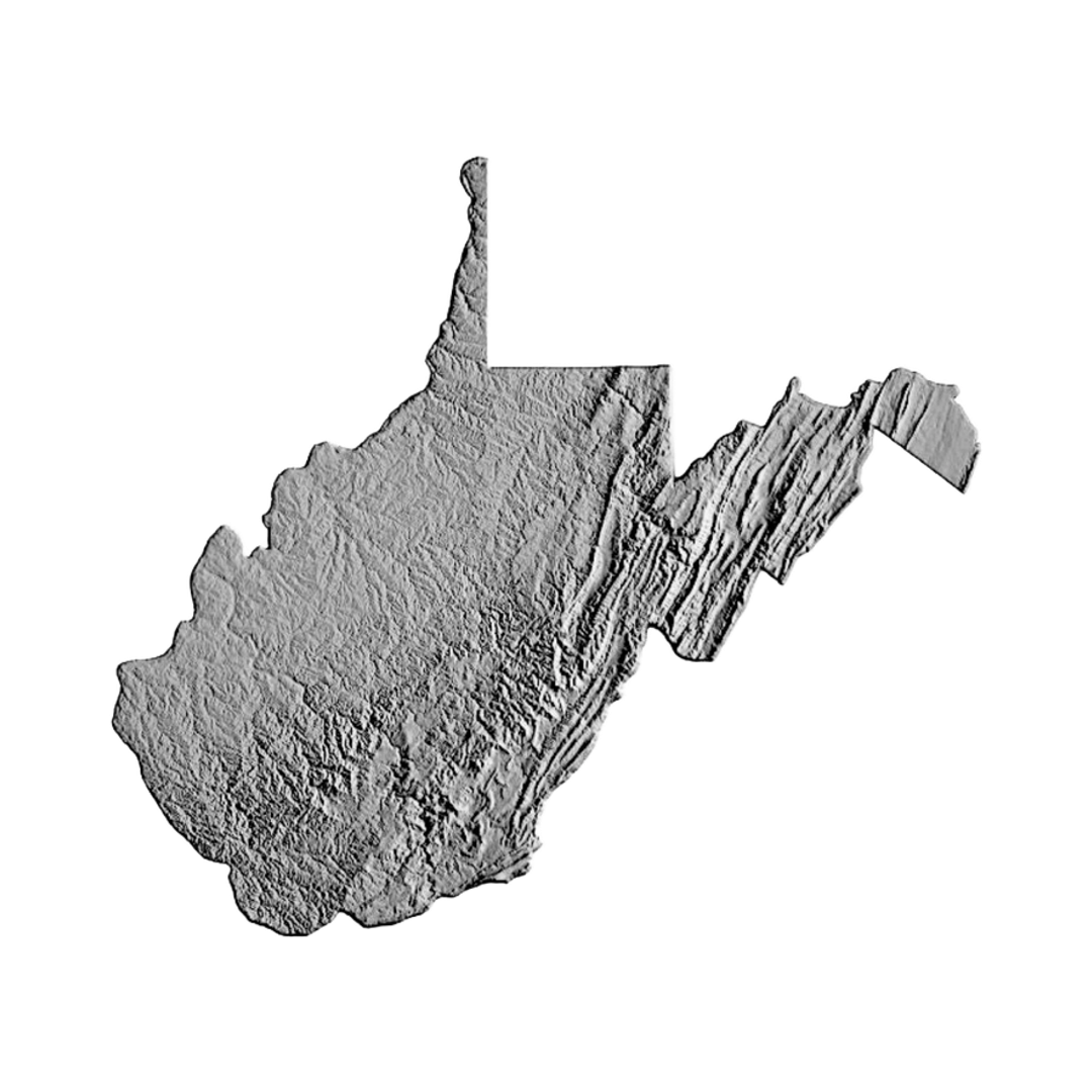 West Virginia Terrain Map STL file for 3D printing and CNC routing, LightBurn and Vectric ready