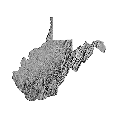 West Virginia Terrain Map STL file for 3D printing and CNC routing, LightBurn and Vectric ready