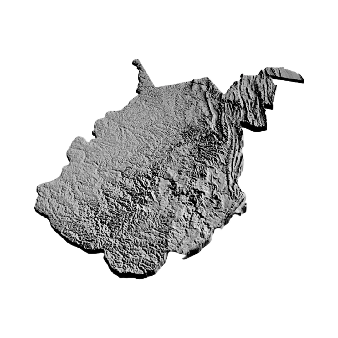 West Virginia Terrain Map detail view, ready for 3D printing and CNC routing