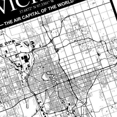 Wichita Kansas City Map detail view, ready for laser cutting and CNC routing