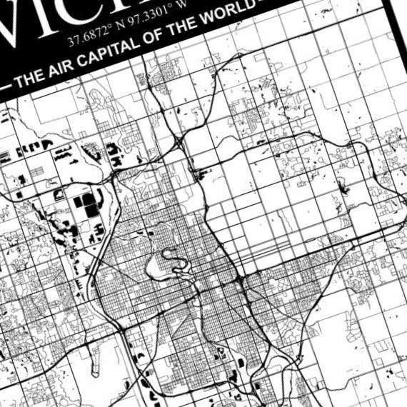 Wichita Kansas City Map detail view, ready for laser cutting and CNC routing
