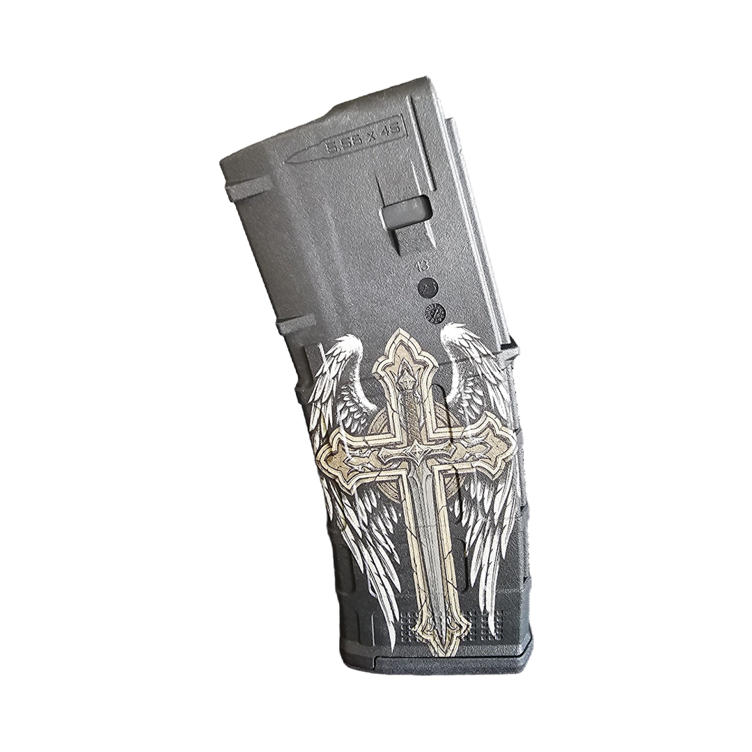 Winged Cross MAG Fiber Laser Design design preview, pmag designs