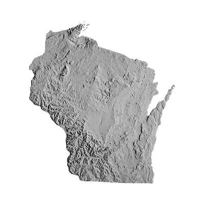 Wisconsin Terrain Map STL file for 3D printing and CNC routing, LightBurn and Vectric ready