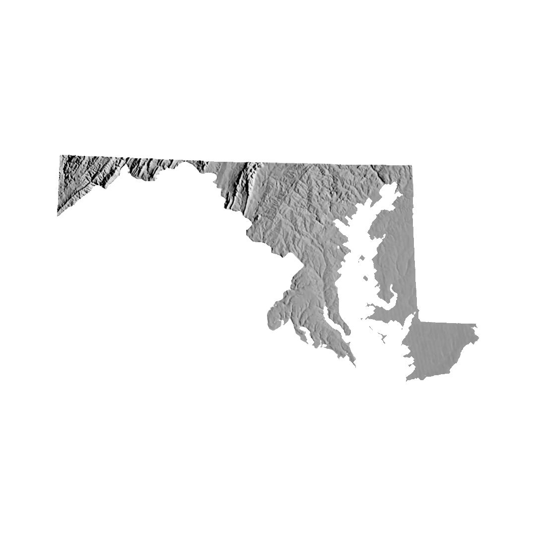Maryland Terrain Map STL file for 3D printing and CNC routing, LightBurn and Vectric ready
