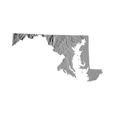 Maryland Terrain Map STL file for 3D printing and CNC routing, LightBurn and Vectric ready