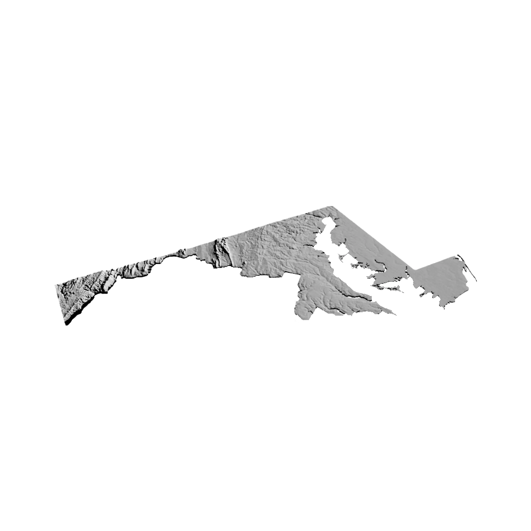 Maryland Terrain Map detail view, ready for 3D printing and CNC routing