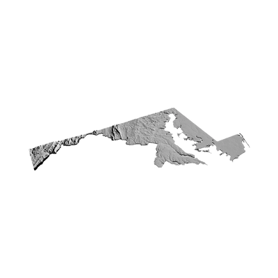 Maryland Terrain Map detail view, ready for 3D printing and CNC routing